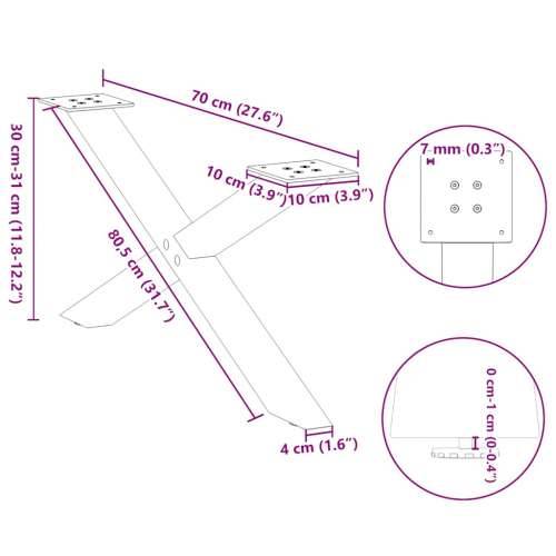 Noge za klub stolić u obliku slova X, 2 kom, antracit, 70 x (30-31) cm, čelik - Antracit 70 x (30-31) cm (40 mm) 2 1 Cijena