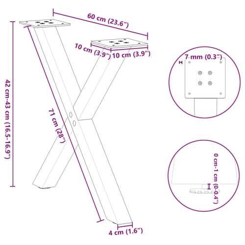 Noge za klub stolić u obliku slova X, 2 kom, bijele, 60 x (42-43) cm, čelik - Bijela 60 x (42-43) cm (40 mm) 2 1 Cijena