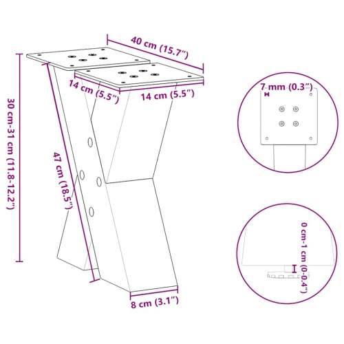 Noge za klub stolić u obliku slova X, 2 kom, antracit, 40 x (30-31) cm, čelik - Antracit 40 x (30-31) cm (80 mm) 2 1 Cijena