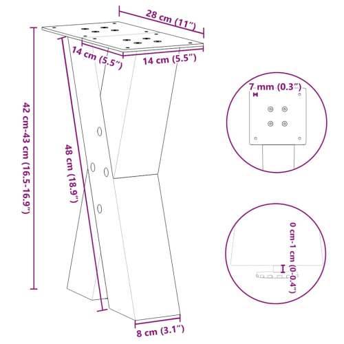 Noge za klub stolić u obliku slova X, 2 kom, crne, 28 x (42-43) cm, čelik - Crna 28 x (42-43) cm (80 mm) 2 1 Cijena