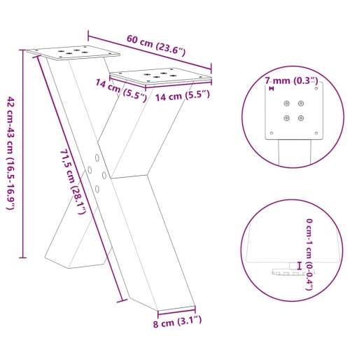 Noge za klub stolić u obliku slova X, 2 kom, antracit, 60 x (42-43) cm, čelik - Antracit 60 x (42-43) cm (80 mm) 2 1 Cijena