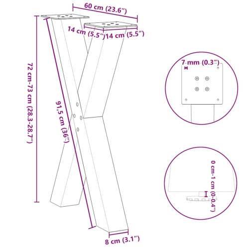 Noge za blagovaonski stol u obliku slova X, 2 kom, antracit, 60 x (72-73) cm, čelik - Antracit 60 x (72-73) cm (80 mm) 2 1 Cijena