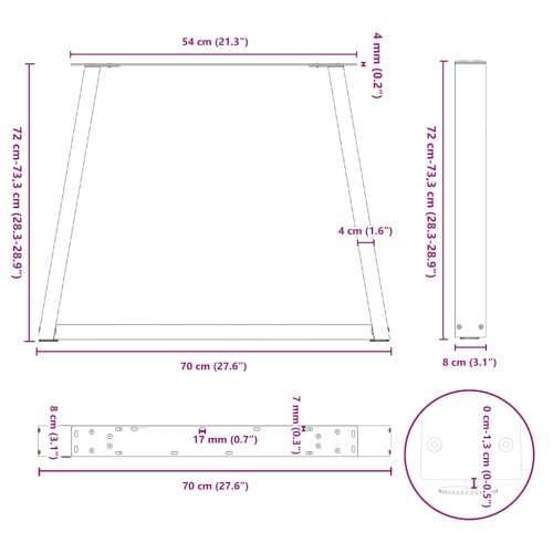 Noge za blagovaonski stol V-oblik 2 kom Prirodni čelik 70 x (72-73,3) cm Čelik - Prirodna 70 x (72-73.3) cm 2 1 Cijena