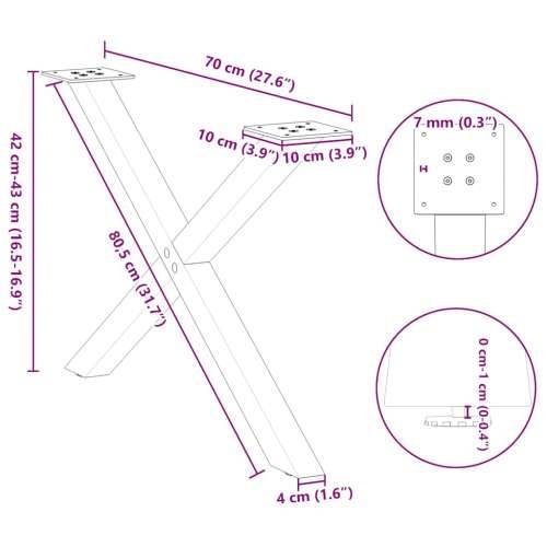 Noge za klub stolić u obliku slova X, 2 kom, crne, 70 x (42-43) cm, čelik - Crna 70 x (42-43) cm (40 mm) 2 1 Cijena