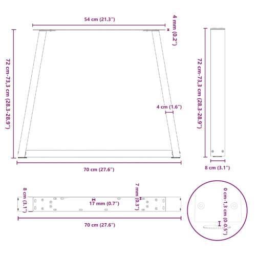 Noge za blagovaonski stol V-oblika 2 kom Crne 70 x (72-73,3) cm Čelik - Crna 70 x (72-73.3) cm 2 1 Cijena