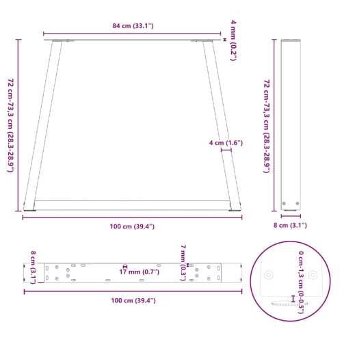 Noge za blagovaonski stol V-oblika 2 kom antracit 100 x (72-73,3) cm čelik - Antracit 100 x (72-73.3) cm 2 1 Cijena