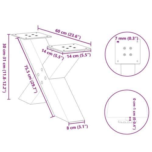 Noge za klub stolić u obliku slova X, 2 kom, crne, 60 x (30-31) cm, čelik - Crna 60 x (30-31) cm (80 mm) 2 1 Cijena
