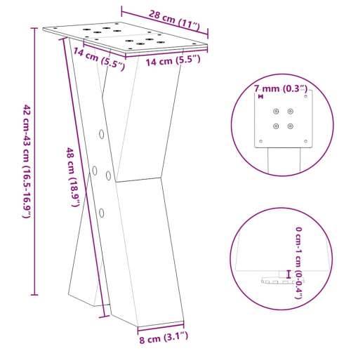Noge za klub stolić u obliku slova X, 2 kom, bijele, 28 x (42-43) cm, čelik - Bijela 28 x (42-43) cm (80 mm) 2 1 Cijena