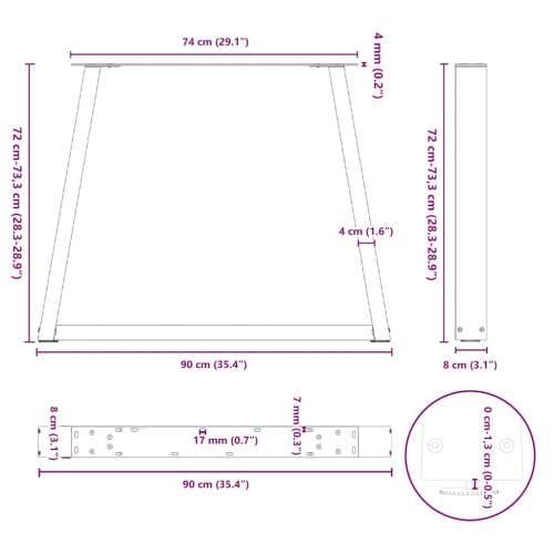 Noge za blagovaonski stol V-oblik 2 kom Prirodni čelik 90 x (72-73,3) cm Čelik - Prirodna 90 x (72-73.3) cm 2 1 Cijena