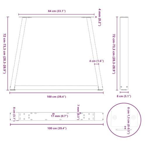 Noge za blagovaonski stol V-oblik 3 kom antracit 100 x (72-73,3) cm čelik - Antracit 100 x (72-73.3) cm 3 1 Cijena