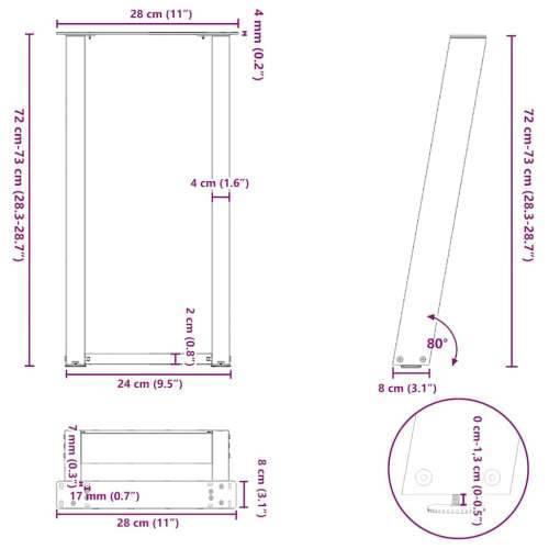 Noge za konzolni stol u obliku slova U, 2 kom, antracit, 28 x (72-73) cm, čelik - Antracit 28 x (72-73) cm 1 Cijena