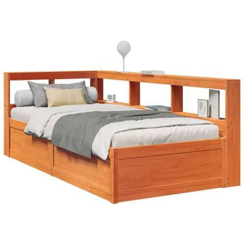 Krevet s regalom za knjige bez madraca 75 x 190 cm od borovine - Voštano smeđa 75 x 190 cm Cijena