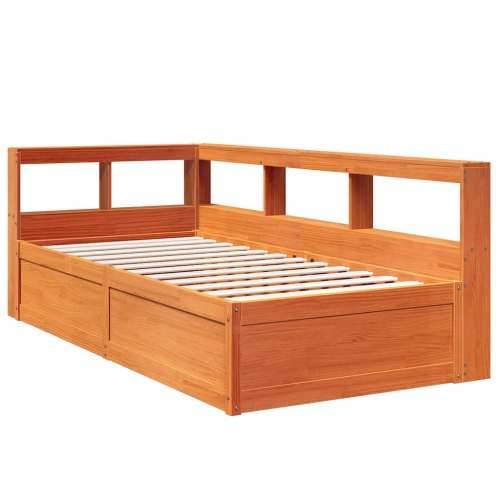 Krevet s regalom za knjige bez madraca 75 x 190 cm od borovine - Voštano smeđa 75 x 190 cm Cijena