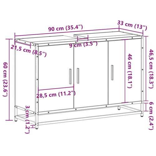 Kupaonski ormarić za Lavabo - Umivaonik boja hrasta 90x33x60 cm drveni - Sivi hrast sonoma 1 Cijena