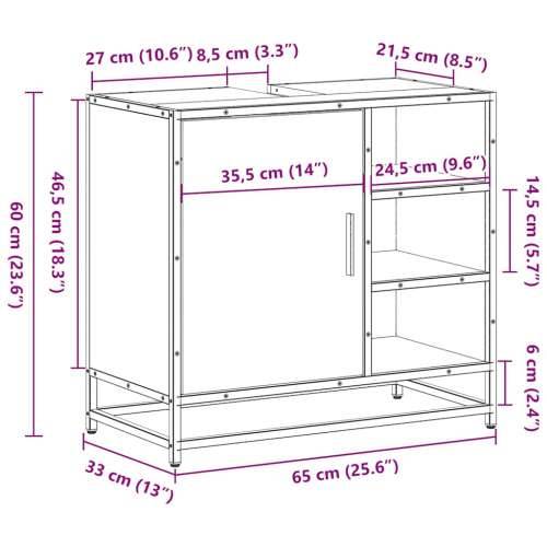 Kupaonski ormarić za Lavabo - Umivaonik sivi Sonoma 65x33x60 cm - Sivi hrast sonoma 1 Cijena