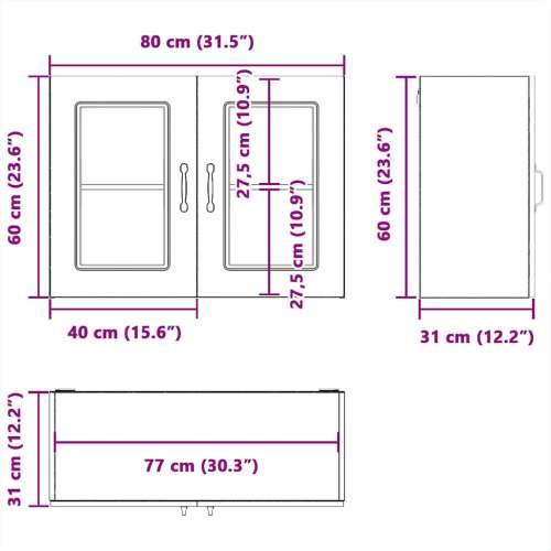 Kuhinjski zidni ormarić sa staklenim vratima Kalmar drveni - Bijela 80 x 31 x 60 cm 1 1x wall glass cabinet (2 doors) Cijena