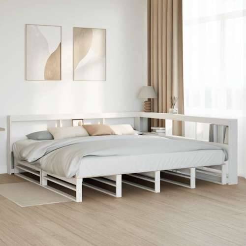 Krevet s regalom z knjige bez madraca bijeli 180x200cm borovina - Bijela 180 x 200 cm Cijena