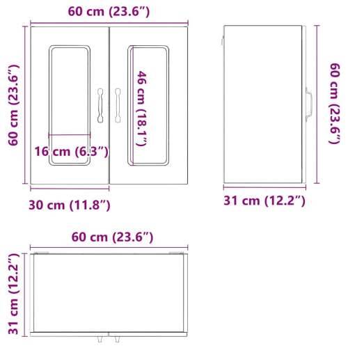 Kuhinjski zidni ormarić sa staklenim vratima Kalmar drveni - Bijela 1 1 x zidni stakleni ormarić (2 vrata) 60 cm Cijena