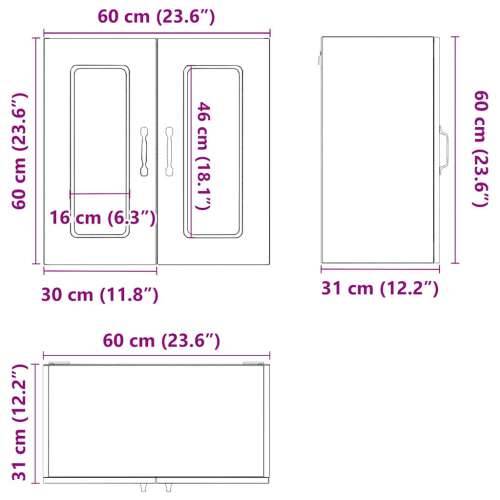 Kuhinjski zidni ormarić sa staklenim vratima Kalmar drveni - Beton siva 1 1 x zidni stakleni ormarić (2 vrata) 60 cm Cijena