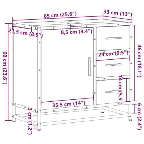 Kupaonski ormarić za Lavabo - Umivaonik sivi Sonoma 65x33x60 cm - Sivi hrast sonoma 1 Cijena