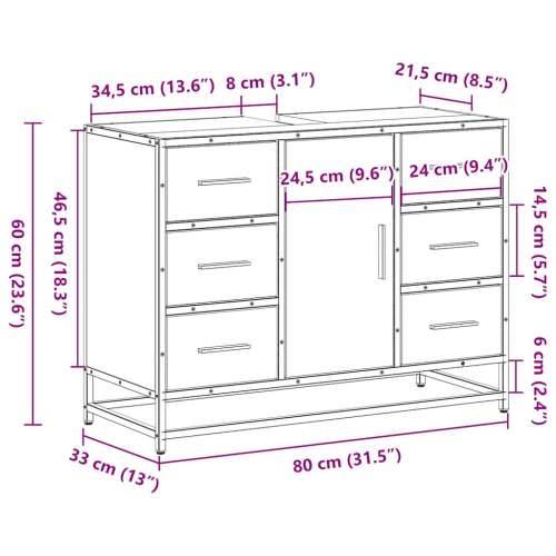 Kupaonski ormarić za Lavabo - Umivaonik boja hrasta 80x33x60 cm drveni - Dimljeni hrast 1 Cijena