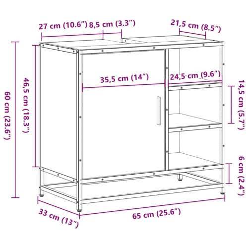 Kupaonski ormarić za Lavabo - Umivaonik smeđi hrast 65x33x60 cm - Smeđi hrast 1 Cijena