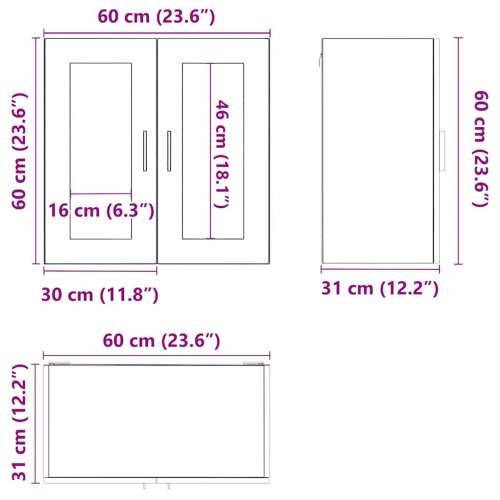 Kuhinjski zidni ormarić sa staklenim vratima Porto boja drva - Staro drvo 60 x 31 x 60 cm 1 1x wall glass cabinet (2 doors) Cijena