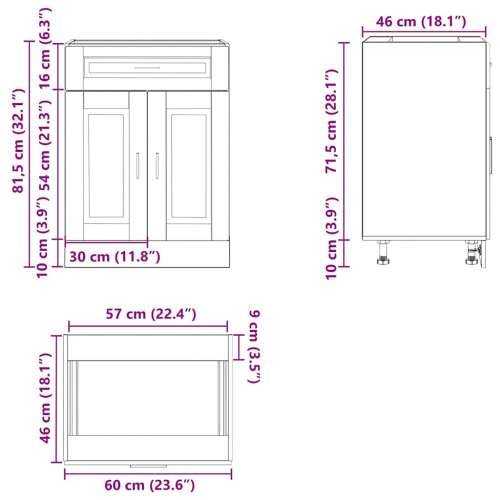Donji kuhinjski ormarić Porto boja drva konstruirano drvo - Staro drvo 1 1 x donji ormarić (2 vrata i 1 ladica) 60 cm Cijena
