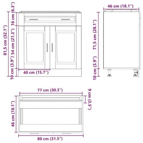 Donji kuhinjski ormarić Porto boja hrasta konstruirano drvo - Smeđi hrast 80 x 46 x 81.5 cm 1 1x bottom cabinet (2 doors 2 drawe Cijena