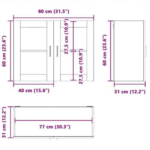 Kuhinjski zidni ormarić sa staklenim vratima Porto boja hrasta - Sivi hrast sonoma 1 1 x zidni stakleni ormarić (2 vrata) 80 cm Cijena