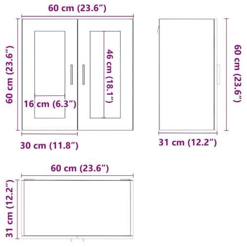Kuhinjski zidni ormarić sa staklenim vratima Porto boja hrasta - Smeđi hrast 1 1 x zidni stakleni ormarić (2 vrata) 60 cm Cijena