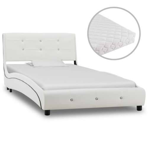 Krevet od umjetne kože s madracem bijeli 90 x 200 cm