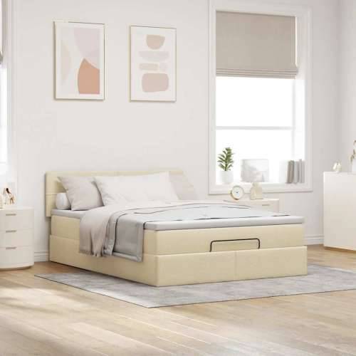 Otomanski krevet s madracem krem 140x200 cm tkanine - Krema 140 x 200 cm Blok s kvadratima Cijena