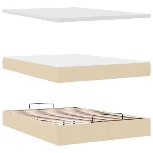 Otomanski krevet s madracem krem 140x200 cm tkanine - Krema 140 x 200 cm Blok s kvadratima Cijena