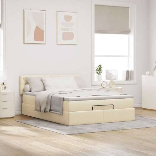 Otomanski krevet s madracem krem 140x200 cm tkanine - Krema 140 x 200 cm Dizajn s gumbima Cijena