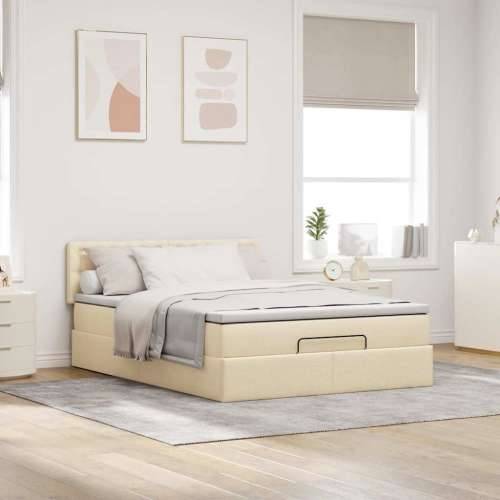 Otomanski krevet s madracem krem 140x200 cm tkanine - Krema 140 x 200 cm gumbi Cijena