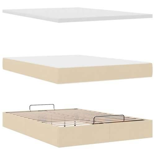 Otomanski krevet s madracem krem 140x200 cm tkanine - Krema 140 x 200 cm gumbi Cijena