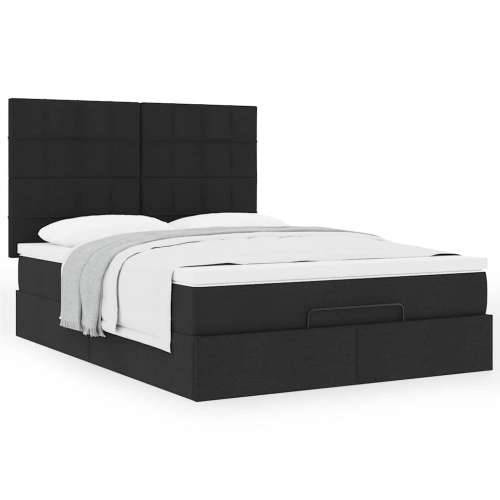 Otomanski krevet s madracem crni 140x200 cm tkanine - Crna 140 x 200 cm Blok s kvadratima Cijena