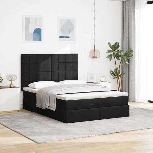 Otomanski krevet s madracem crni 140x200 cm tkanine - Crna 140 x 200 cm Blok s kvadratima Cijena