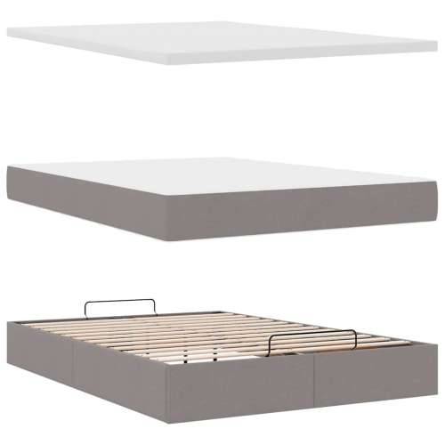 Otomanski krevet s madracem i LED smeđesivi 140x200 cm tkanine - Sivo-smeđa 140 x 200 cm Dizajn s gumbima Cijena
