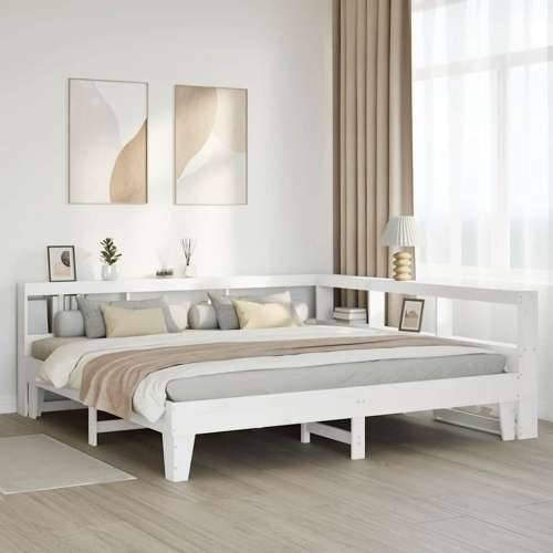 Krevet s regalom z knjige bez madraca bijeli 200x200cm borovina - Bijela 200 x 200 cm Cijena