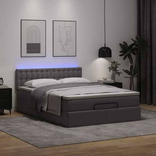 Otomanski krevet s madracima i LED sivi 140x200cm umjetna koža - Siva 140 x 200 cm Cijena