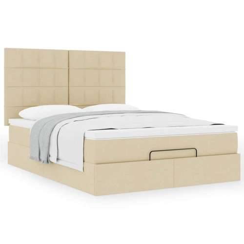 Otomanski krevet s madracem krem 140x200 cm tkanine - Krema 140 x 200 cm Blok s kvadratima Cijena
