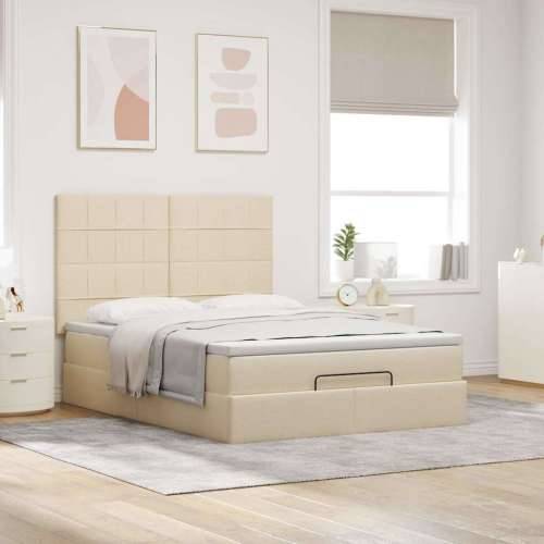 Otomanski krevet s madracem krem 140x200 cm tkanine - Krema 140 x 200 cm Blok s kvadratima Cijena