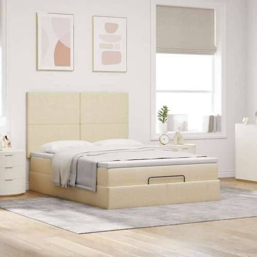 Otomanski krevet s madracem i LED krem 140x200 cm tkanine - Krema 140 x 200 cm Gladak dizajn Cijena