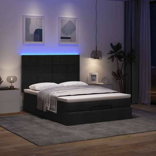 Otomanski krevet s madracem i LED crni 140x200 cm od tkanine - Crna 140 x 200 cm Blok s kvadratima Cijena