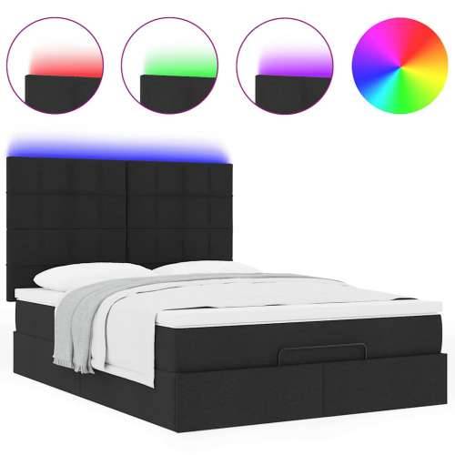 Otomanski krevet s madracem i LED crni 140x200 cm od tkanine - Crna 140 x 200 cm Blok s kvadratima Cijena