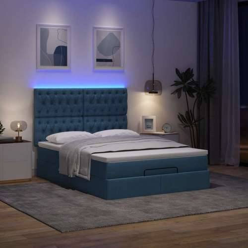 Otomanski okvir kreveta s madracem plavi 140x200cm od tkanine - Plava 140 x 200 cm Dizajn s gumbima Cijena