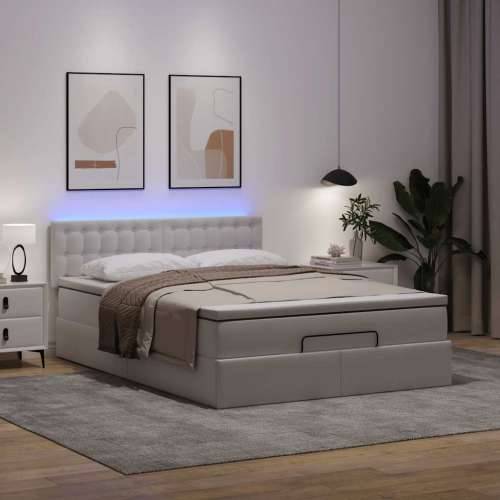 Otomanski krevet s madracima i LED 140x200cm umjetna koža - Bijela 140 x 200 cm Cijena