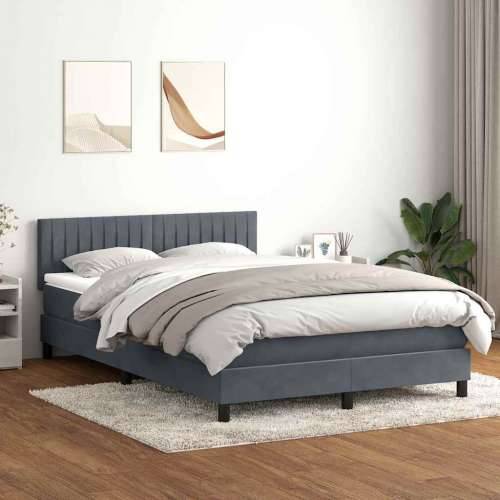 Box spring krevet s madracem tamnosivi 140x210 cm baršunasti - Tamno siva 140 x 210 cm Okomite pruge Cijena